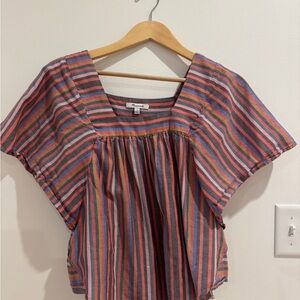 Madewell Red and Blue Flutter Sleeve Blouse